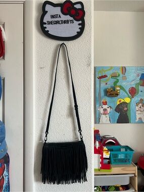 fringe black crossbody